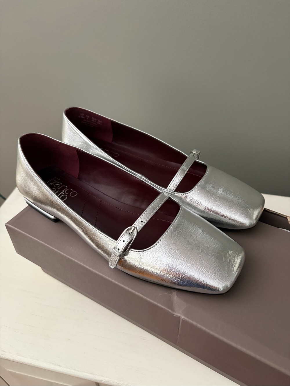 Franco Sarto Metallic Silver Mary Jane Flats
